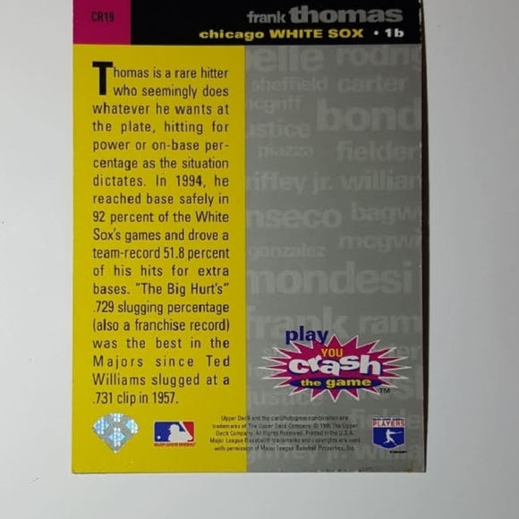 1995 Upper Deck Silver Set Tank Thomas MLB Trading Card #CR19 - Picture 2 of 3